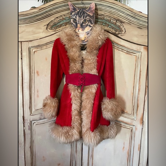 Vintage Red Suede Jacket Fur Trim XS to Small Christmas through Valentine’s Day - Picture 9 of 10